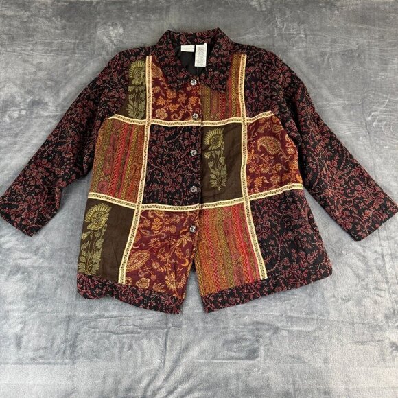 Vtg Patchwork Floral Paisley 16 1X Jacket White Stag Lagenlook Boho Tapestry - Picture 1 of 12